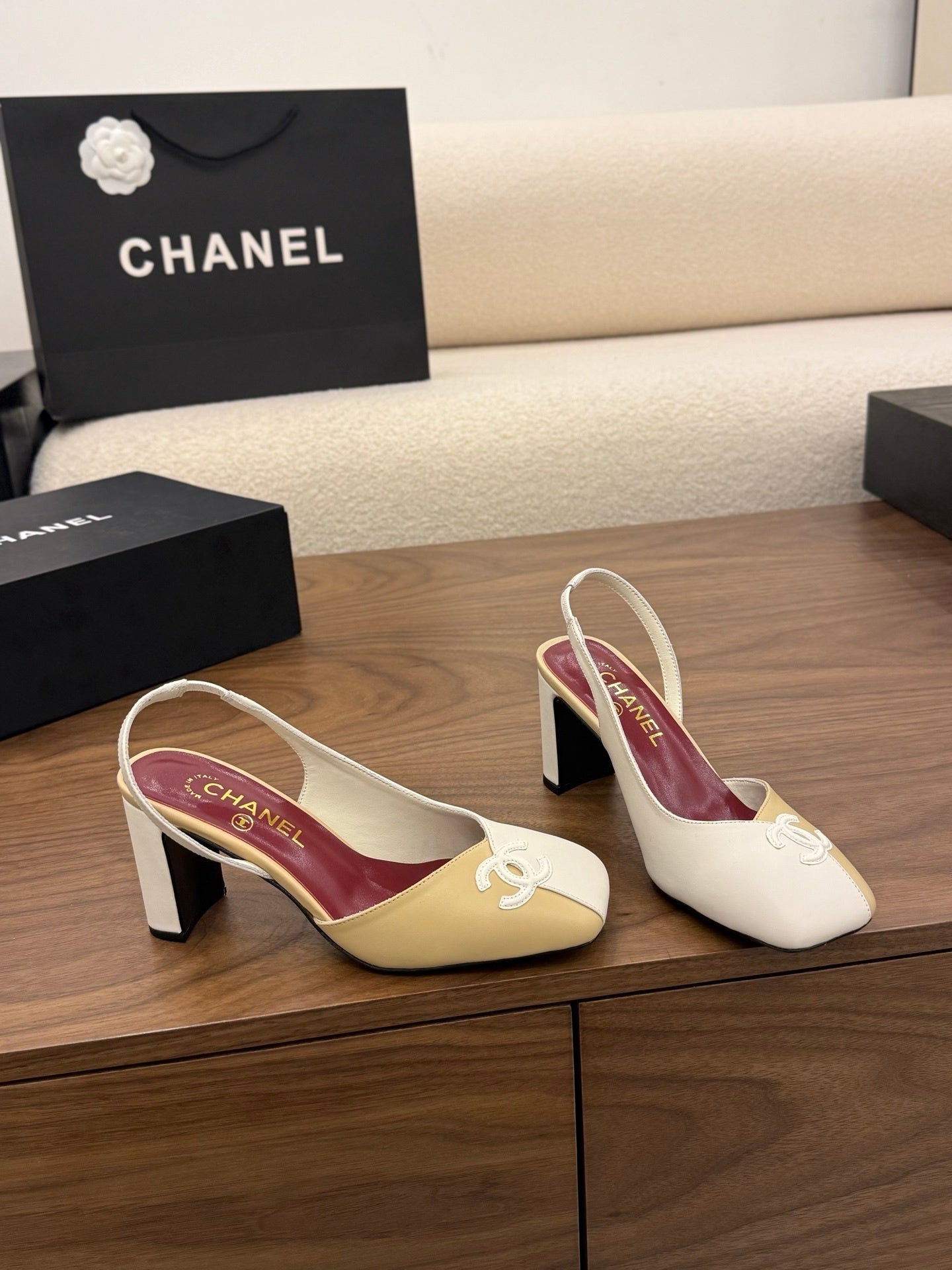 CC HEEL SLINGBACK BICOLOR